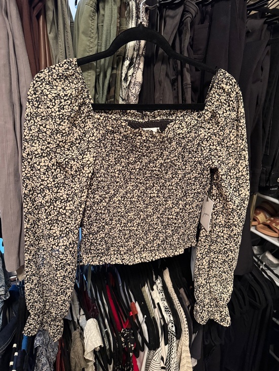 Japna Tops - Japna Black & Cream Floral Square-Neck Puff Sleeve Crop Top